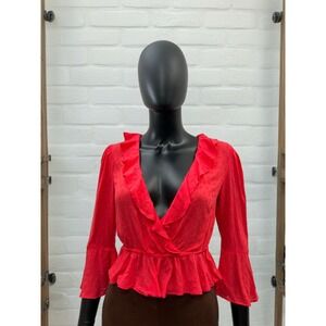 Blue Life Rosalia Top XS – Ruffle Wrap Blouse in Ruby Red – Made in USA–$130 NWT